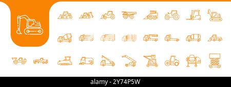 Industriefahrzeuge Linie moderne Icon Set Sammlung Vektordesign Stock Vektor