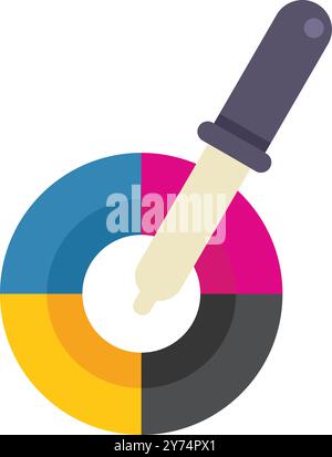 Pipette wählt Farbe aus einem cmyk-Farbrad, Konzept des grafischen Designs Stock Vektor