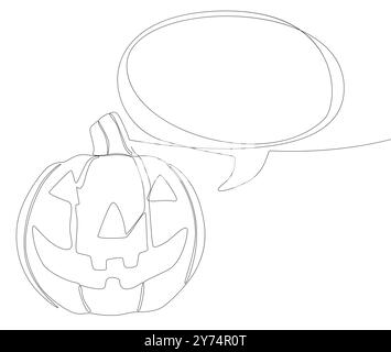 Eine durchgehende Sprechblase mit Halloween-Kürbis. Thin Line Jack O' Laterne Illustrationsvektorkonzept. Konturzeichnung kreative Ideen. Stock Vektor