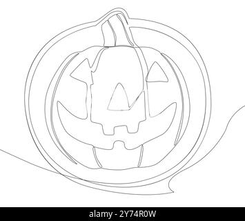 Eine durchgehende Sprechblase mit Halloween-Kürbis. Thin Line Jack O' Laterne Illustrationsvektorkonzept. Konturzeichnung kreative Ideen. Stock Vektor