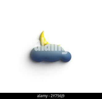 Niedliche Mondsichel und Wolke Nacht halloween 3D Illustration Stock Vektor