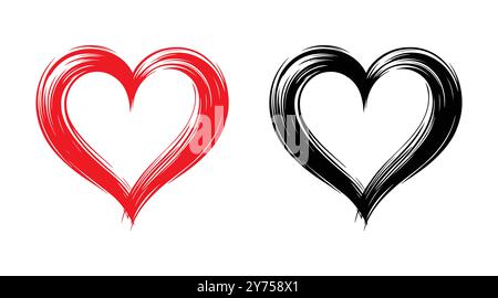 Rote und schwarze Herzvektorsymbole. Vektorherzen zum valentinstag. Zeichen oder Symbol des Herzens. Stock Vektor