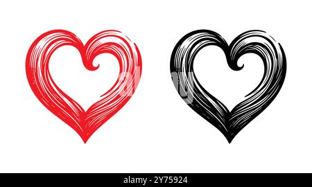 Rote und schwarze Herzvektorsymbole. Vektorherzen zum valentinstag. Zeichen oder Symbol des Herzens. Stock Vektor