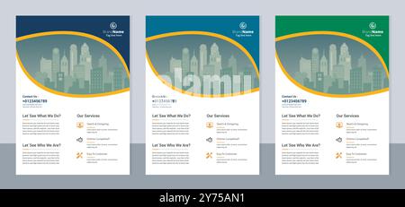 Set mit 3 Farbvarianten, Broschüren mit modernem Layout, Jahresbericht, Poster, Broschürenvorlage, Letter- und a4-Format. Stock Vektor