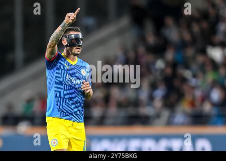 Ulm, Deutschland. September 2024. Fußball: Bundesliga 2, SSV Ulm 1846 - Eintracht Braunschweig, Spieltag 7, Donaustadion. Braunschweiger Robin Krauße gestikuliert. Vermerk: Harry langer/dpa/Alamy Live News Stockfoto