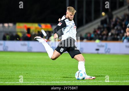 Ulm, Deutschland. September 2024. Fußball: Bundesliga 2, SSV Ulm 1846 - Eintracht Braunschweig, Spieltag 7, Donaustadion. Ulms Johannes Reichert in Aktion. Vermerk: Harry langer/dpa/Alamy Live News Stockfoto