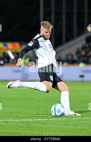 Ulm, Deutschland. September 2024. Fußball: Bundesliga 2, SSV Ulm 1846 - Eintracht Braunschweig, Spieltag 7, Donaustadion. Ulms Johannes Reichert in Aktion. Vermerk: Harry langer/dpa/Alamy Live News Stockfoto