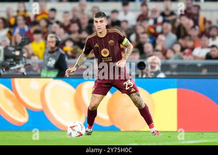 Rom, Italien. September 2024. Gianluca Mancini von AS Roma während des Phase MD1-Spiels der UEFA Europa League 2024/25 zwischen AS Roma und Athletic Club im Stadio Olimpico am 26. September 2024 in Rom. Quelle: Giuseppe Maffia/Alamy Live News Stockfoto