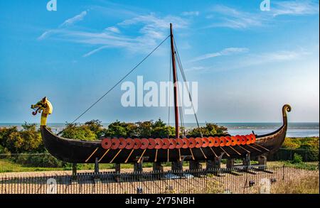 Das Wikingerschiff Hugin, Pegwell Bay, Kent, England Stockfoto