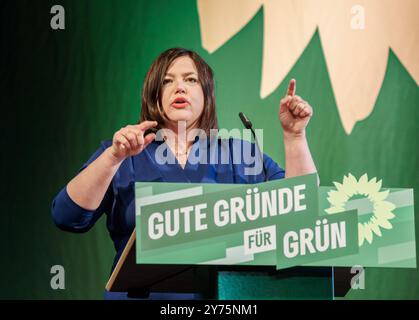 Hamburg, Deutschland. September 2024. Katharina Fegebank (Bündnis 90/die Grünen), Senatorin für Wissenschaft in Hamburg, spricht auf der Landtagung der Hamburger Grünen, auf der das Wahlprogramm für die Bundestagswahl 2025 verabschiedet werden soll. Quelle: Markus Scholz/dpa/Alamy Live News Stockfoto