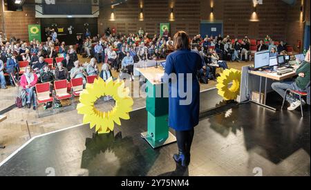 Hamburg, Deutschland. September 2024. Katharina Fegebank (Bündnis 90/die Grünen), Senatorin für Wissenschaft in Hamburg, spricht auf der Landtagung der Hamburger Grünen, auf der das Wahlprogramm für die Bundestagswahl 2025 verabschiedet werden soll. Quelle: Markus Scholz/dpa/Alamy Live News Stockfoto