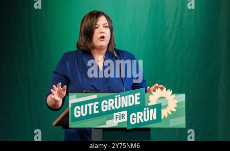 Hamburg, Deutschland. September 2024. Katharina Fegebank (Bündnis 90/die Grünen), Senatorin für Wissenschaft in Hamburg, spricht auf der Landtagung der Hamburger Grünen, auf der das Wahlprogramm für die Bundestagswahl 2025 verabschiedet werden soll. Quelle: Markus Scholz/dpa/Alamy Live News Stockfoto