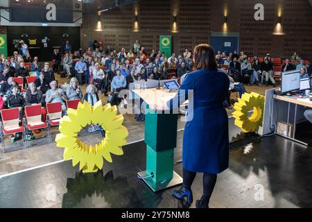 Hamburg, Deutschland. September 2024. Katharina Fegebank (Bündnis 90/die Grünen), Senatorin für Wissenschaft in Hamburg, spricht auf der Landtagung der Hamburger Grünen, auf der das Wahlprogramm für die Bundestagswahl 2025 verabschiedet werden soll. Quelle: Markus Scholz/dpa/Alamy Live News Stockfoto