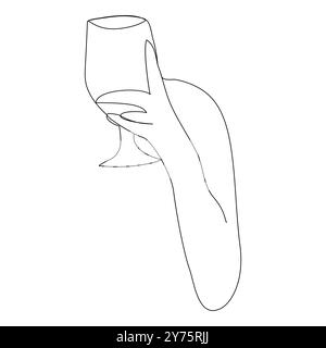 Durchgehende Einzeilenzeichnung einer Flasche Wein und eines Glases. Handgezeichnetes einzeiliges Bild einer Silhouette. Minimalistische Strichkunst. Sektglas in hu Stock Vektor