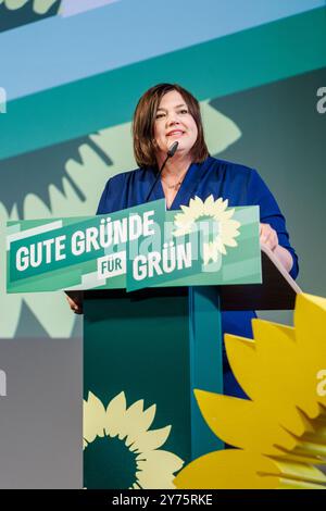 Hamburg, Deutschland. September 2024. Katharina Fegebank (Bündnis 90/die Grünen), Senatorin für Wissenschaft in Hamburg, spricht auf der Landtagung der Hamburger Grünen, auf der das Wahlprogramm für die Bundestagswahl 2025 verabschiedet werden soll. Quelle: Markus Scholz/dpa/Alamy Live News Stockfoto