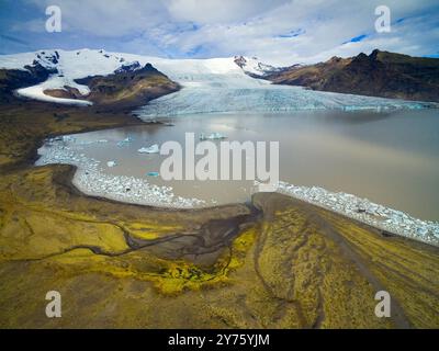 Aus der Vogelperspektive Fjallsjökull - ein Auslaufgletscher von Vatnajökull, der größten Eiskappe Europas, Island Stockfoto