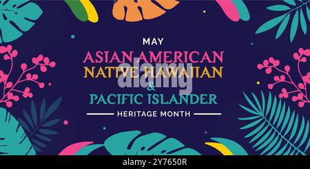 Asiatisch-amerikanischer, hawaiianischer und pazifischer Inselbewohner. Vektorbanner für Social Media Post Banner Design Illustrationshintergrund Stock Vektor