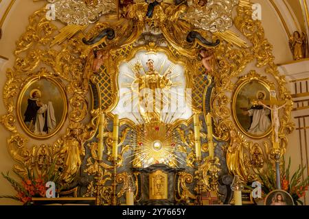 Heilige Hyazinthe von Polen Heiligtum Gebäude Innenaltar Golddekorationen Ornamente barocke Details aus nächster Nähe, kein Volk Christentum, Kult von Stockfoto