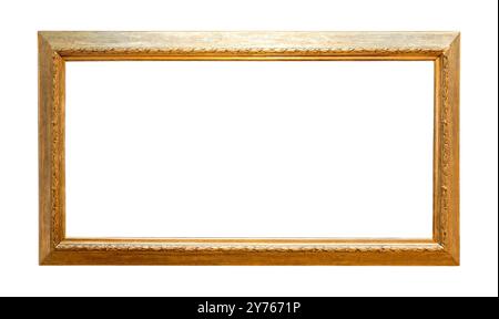 Breite vergoldete leere Gold dekorative horizontale Malerei Rahmen Vorderansicht frontal Schuss Kopierraum Ausschnitt Vorlage Mockup Kunst Ausstellung Rahmen Go Stockfoto