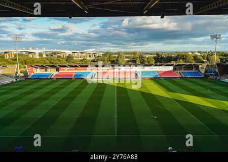 Salford, Großbritannien. September 2024. Die Super League Rugby Playoffs 2024: Salford Red Devils vs Leigh Leopards im Salford Community Stadium. Allgemeiner Blick auf das Salford Community Stadium. James Giblin/Alamy Live News. Stockfoto