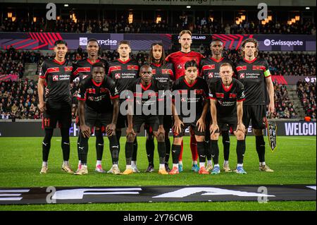 Herning, Dänemark. September 2024. Das Startelf des FC Midtjylland für das Spiel der UEFA Europa League zwischen dem FC Midtjylland und TSG Hoffenheim in der MCH Arena in Herning. Stockfoto