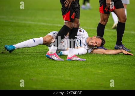 Herning, Dänemark. September 2024. Haris Tabakovic (26) aus Hoffenheim war während des Spiels der UEFA Europa League zwischen dem FC Midtjylland und TSG Hoffenheim in der MCH Arena in Herning zu sehen. Stockfoto