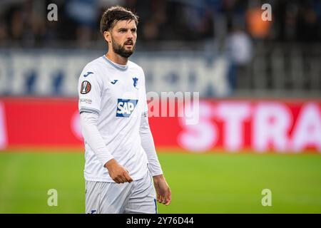 Herning, Dänemark. September 2024. Florian Grillitsch (11) aus Hoffenheim war während des Spiels der UEFA Europa League zwischen dem FC Midtjylland und TSG Hoffenheim in der MCH Arena in Herning zu sehen. Stockfoto