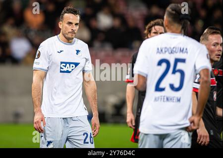 Herning, Dänemark. September 2024. Haris Tabakovic (26) aus Hoffenheim war während des Spiels der UEFA Europa League zwischen dem FC Midtjylland und TSG Hoffenheim in der MCH Arena in Herning zu sehen. Stockfoto