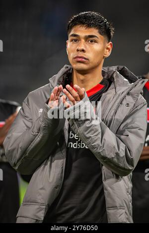 Herning, Dänemark. September 2024. Dario Osorio vom FC Midtjylland wurde nach dem Spiel der UEFA Europa League zwischen dem FC Midtjylland und TSG Hoffenheim in der MCH Arena in Herning gesehen. Stockfoto