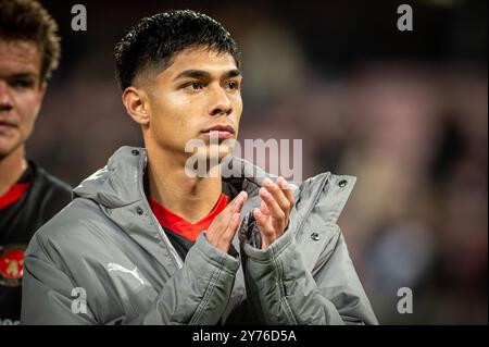 Herning, Dänemark. September 2024. Dario Osorio vom FC Midtjylland wurde nach dem Spiel der UEFA Europa League zwischen dem FC Midtjylland und TSG Hoffenheim in der MCH Arena in Herning gesehen. Stockfoto