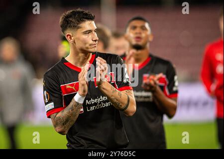 Herning, Dänemark. September 2024. Emiliano Martinez vom FC Midtjylland wurde nach dem Spiel der UEFA Europa League zwischen dem FC Midtjylland und TSG Hoffenheim in der MCH Arena in Herning gesehen. Stockfoto