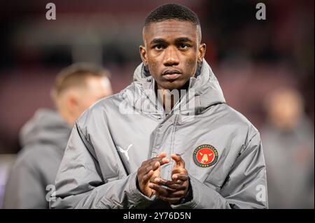 Herning, Dänemark. September 2024. Denil Castillo vom FC Midtjylland nach dem Spiel der UEFA Europa League zwischen dem FC Midtjylland und TSG Hoffenheim in der MCH Arena in Herning. Stockfoto
