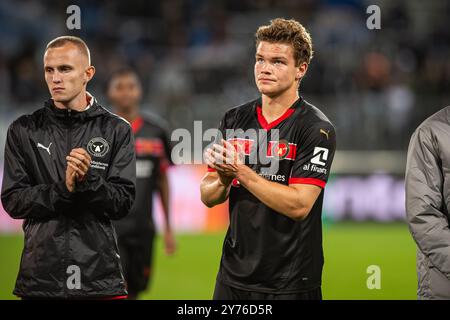 Herning, Dänemark. September 2024. Viktor Bakof FC Midtjylland wurde nach dem Spiel der UEFA Europa League zwischen dem FC Midtjylland und TSG Hoffenheim in der MCH Arena in Herning gesehen. Stockfoto