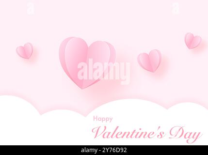 Hintergrund für den glücklichen Valentinstag mit rosafarbener Farbe im Papierschnitt Stock Vektor