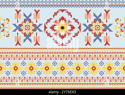 Stoffmuster floraler asiatischer Stil für Stoff und Teppich auf einem hellblauen Hintergrund, Vektor-Illustration Design Stock Vektor