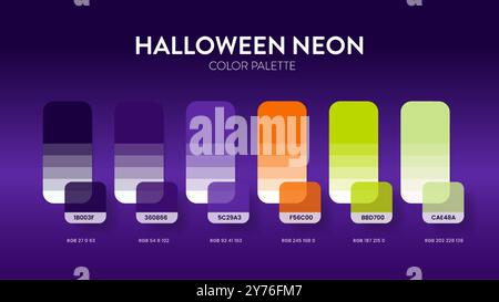 Farbpalette in den Halloween-Farbthemenkollektionen. Vorlage für Farbinspirierung oder Diagramm mit Codes. Farbkombination RGB. Farbfelder für Stock Vektor