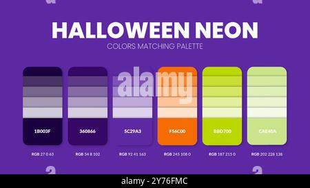 Farbpalette in den Halloween-Farbthemenkollektionen. Vorlage für Farbinspirierung oder Diagramm mit Codes. Farbkombination RGB. Farbfelder für Stock Vektor