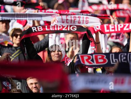 Red Bull Arena, Leipzig, Deutschland. September 2024. Leipzig Fans während einer 1. Bundesliga-Spiel, RB Leipzig gegen Augsburg, in der Red Bull Arena, Leipzig, Deutschland. Ulrik Pedersen/CSM/Alamy Live News Stockfoto