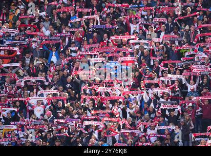 Red Bull Arena, Leipzig, Deutschland. September 2024. Leipzig Fans während einer 1. Bundesliga-Spiel, RB Leipzig gegen Augsburg, in der Red Bull Arena, Leipzig, Deutschland. Ulrik Pedersen/CSM/Alamy Live News Stockfoto