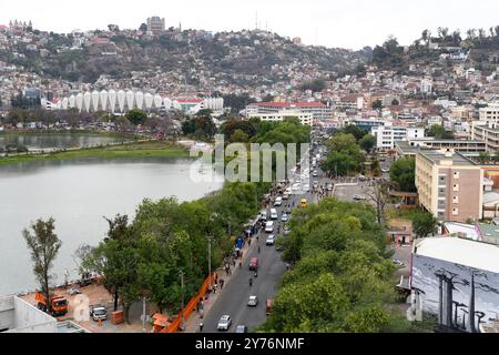 Antananarivo oder Tana (Spitzname) ist die Hauptstadt Madagaskars. Stadt mit Anosy Lake. Region Analamanga, Madagaskar. Stockfoto