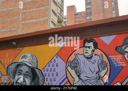 Städtisches Graffiti in La Candelaria, Bogota Stadtzentrum, Kolumbien Stockfoto