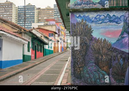 Städtisches Graffiti in La Candelaria, Bogota Stadtzentrum, Kolumbien Stockfoto