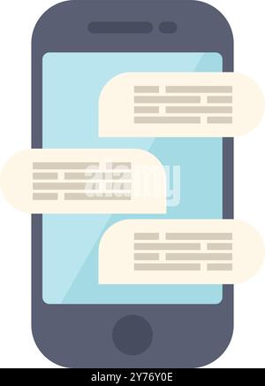 Das Smartphone zeigt drei Sofortnachrichten auf einem hellblauen Bildschirm an Stock Vektor