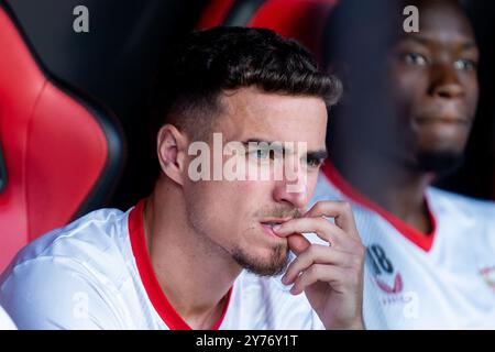 Adria Pedrosa vom Sevilla FC wurde während des Spiels La Liga EA Sports 2024/2025 zwischen Sevilla FC und Real Valladolid im Ramon Sanchez Pizjuan Stadion gesehen. Endergebnis: Sevilla FC 2:1 Real Valladolid Stockfoto