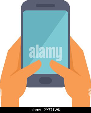 Zwei Hände halten das Smartphone mit blauem Bildschirm und surfen im Internet Stock Vektor