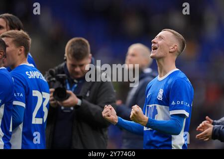 Jay Stansfield von Birmingham City feiert nach dem Spiel der Sky Bet League One im St. Andrew's @ Knighthead Park, Birmingham. Bilddatum: Samstag, 28. September 2024. Stockfoto