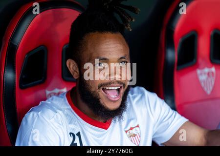 Sevilla, Spanien. September 2024. Chidera Ejuke von Sevilla FC wurde während des Spiels La Liga EA Sports 2024/2025 zwischen Sevilla FC und Real Valladolid im Ramon Sanchez Pizjuan Stadion gesehen. Endergebnis: Sevilla FC 2:1 Real Valladolid (Foto: Francis Gonzalez/SOPA Images/SIPA USA) Credit: SIPA USA/Alamy Live News Stockfoto