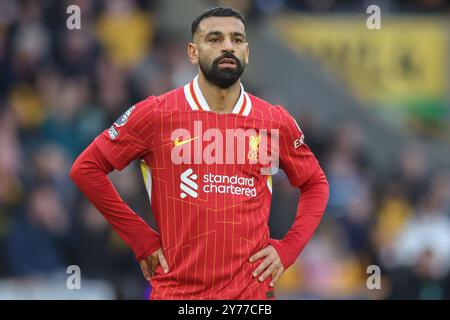 Wolverhampton, Großbritannien. September 2024. Mohamed Salah von Liverpool während des Premier League-Spiels Wolverhampton Wanderers gegen Liverpool in Molineux, Wolverhampton, Vereinigtes Königreich, 28. September 2024 (Foto: Alfie Cosgrove/News Images) in Wolverhampton, Vereinigtes Königreich am 28. September 2024. (Foto: Alfie Cosgrove/News Images/SIPA USA) Credit: SIPA USA/Alamy Live News Stockfoto