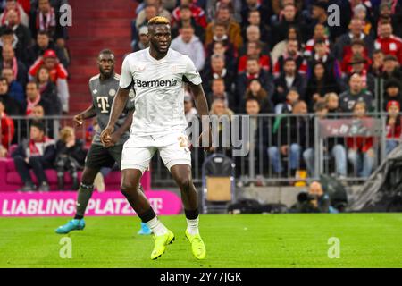 München, Deutschland. September 2024. Victor Boniface (Bayer 04 Leverkusen, 22), FC Bayern München gegen Bayer 04 Leverkusen, Fussball, Bundesliga, 5. Spieltag, Saison 24/25, 28.09.2024, DFL-VORSCHRIFTEN VERBIETEN DIE VERWENDUNG VON FOTOS ALS BILDSEQUENZEN, Foto: Eibner-Pressefoto/Jenni Maul Credit: dpa/Alamy Live News Stockfoto