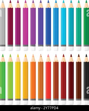 Buntes Bleistiftsymbol im flachen Stil. Buntstift-Vektor-Illustration auf isoliertem Hintergrund. Zeichnungsgeräte unterzeichnen Geschäftskonzept. Stock Vektor